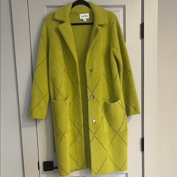 Joseph Ribkoff Lime Teddy Jacket with Geometric Design - Picture 4 of 4
